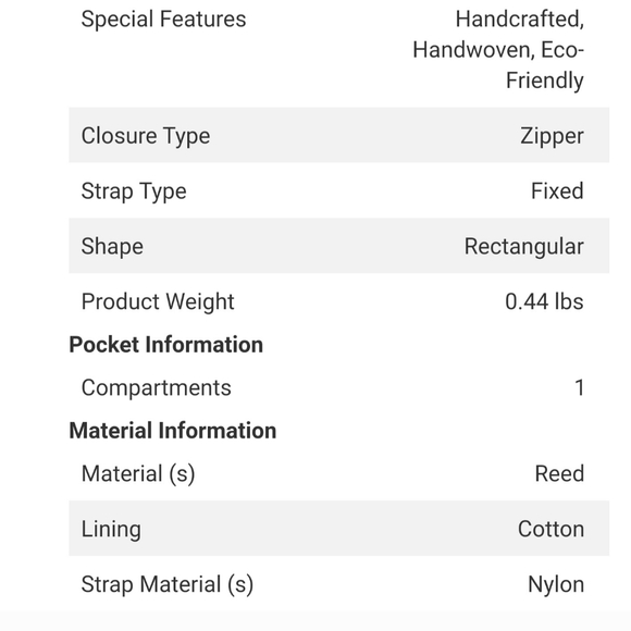 Eco Friendly Reed Handwoven Shoulder Bag with Nylon Handle (2.75x6.29x5.90) NWT - Picture 8 of 8